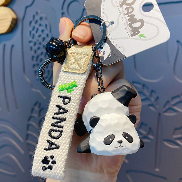 Handmade Wood Carving Style Animal Keychain – Cute Panda Pendant Creative Resin Pendant Panda Keychain