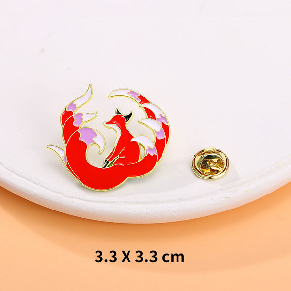Nine-Tailed Fox Enamel Pin – Shanhaijing Mythical Beast Brooch | Cultural Creative Badge for Backpack & Couple Gift