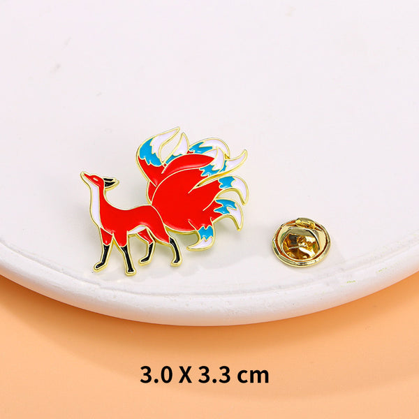 Nine-Tailed Fox Enamel Pin – Shanhaijing Mythical Beast Brooch | Cultural Creative Badge for Backpack & Couple Gift