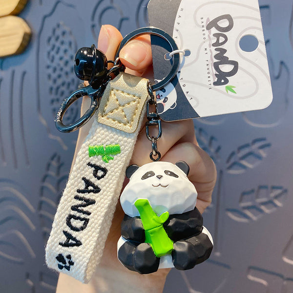 Handmade Wood Carving Style Animal Keychain – Cute Panda Pendant Creative Resin Pendant Panda Keychain