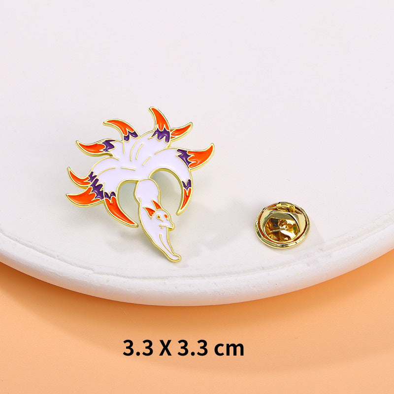 Nine-Tailed Fox Enamel Pin – Shanhaijing Mythical Beast Brooch | Cultural Creative Badge for Backpack & Couple Gift