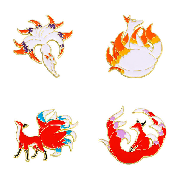 Nine-Tailed Fox Enamel Pin – Shanhaijing Mythical Beast Brooch | Cultural Creative Badge for Backpack & Couple Gift