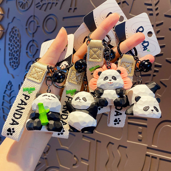 Handmade Wood Carving Style Animal Keychain – Cute Panda Pendant Creative Resin Pendant Panda Keychain